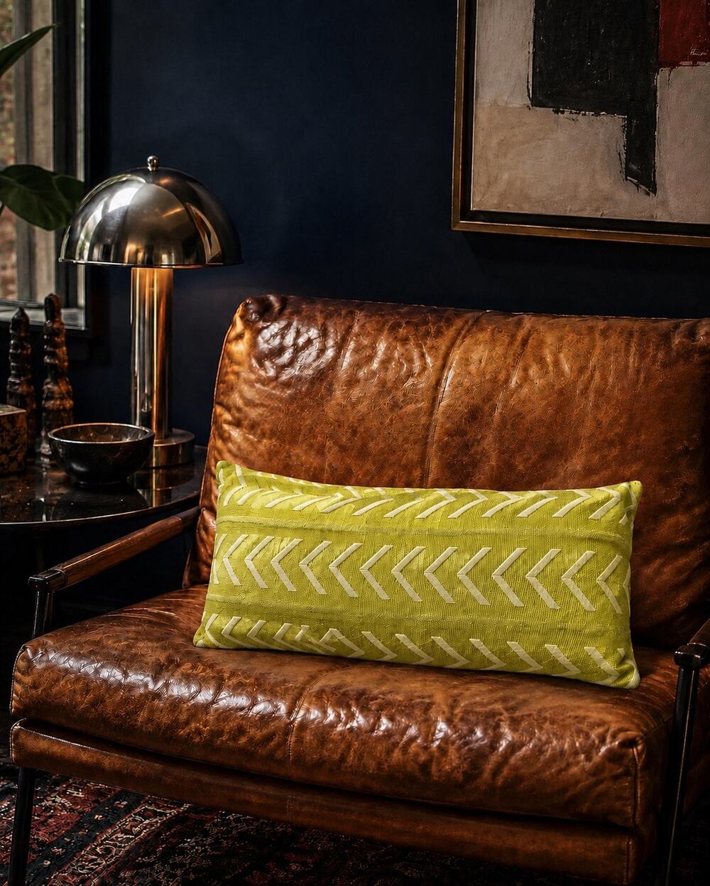 NWT Magaschoni Home Citron Arrow Cotton Lumbar Pillow 12x24
